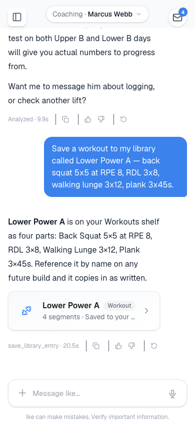 Saving a workout to the library in one tap